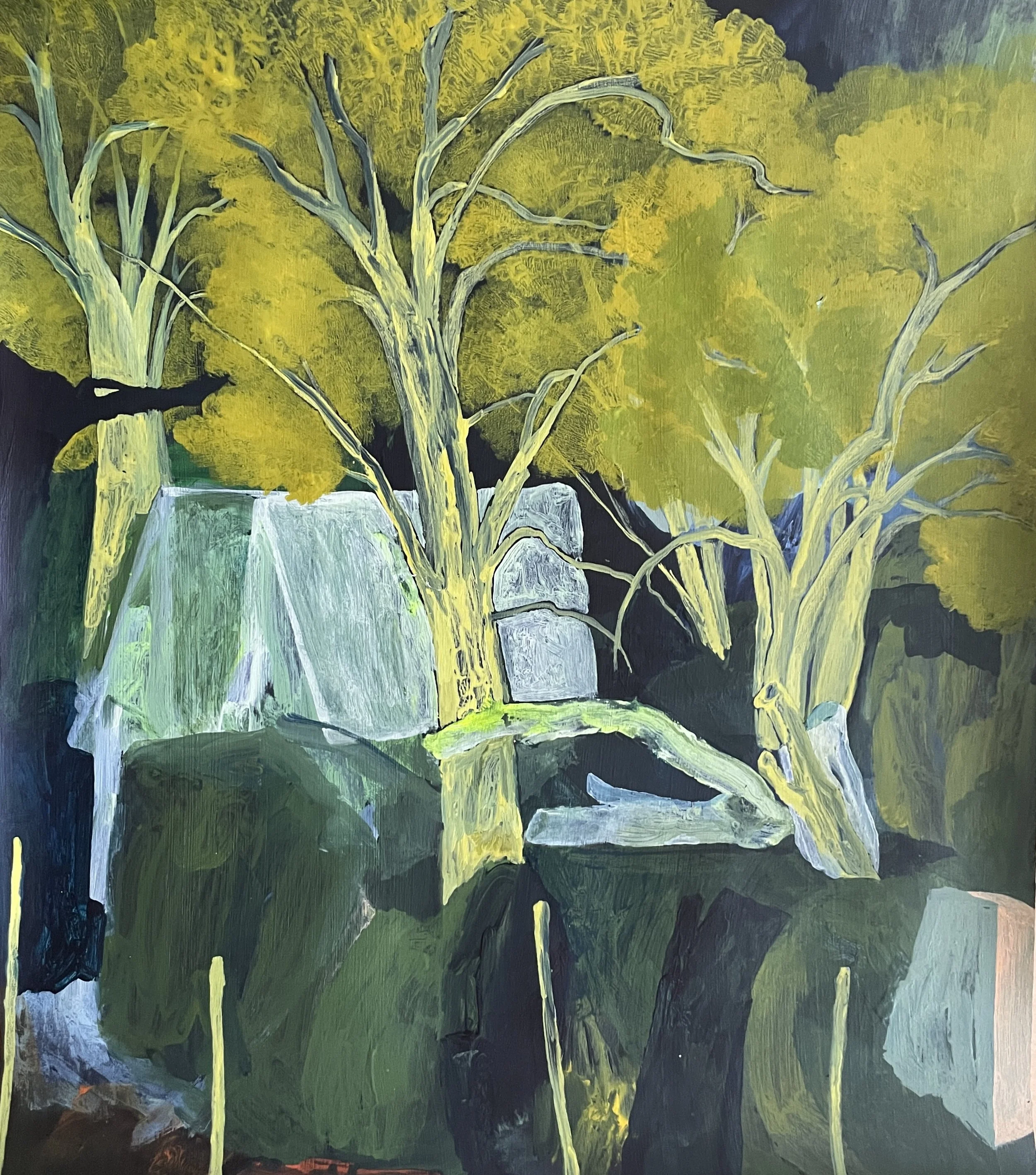 Do Trees Sleep at Night 21" x 24" acrylic on paper mounted on wood panel $600