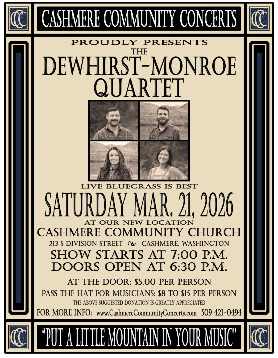 Cashmere Community Concerts Presents Dewhirst- Monroe Quartet