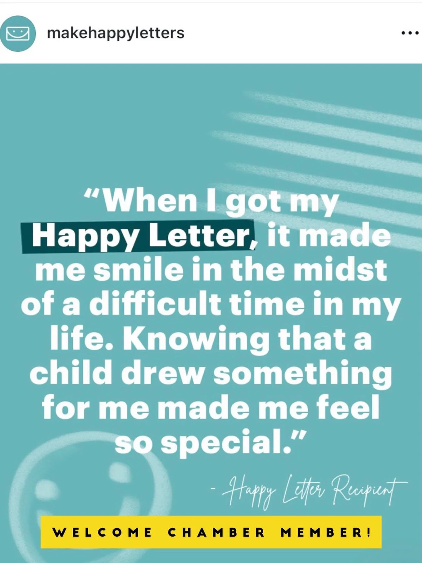 Welcome Renewing Chamber Member Happy Letters! 

Happy Letters teaches the importance of giving back and spreading kindness.

By drawing Happy Letters, children use their talents and creativity to spread happiness to people who could use a smile. Hap