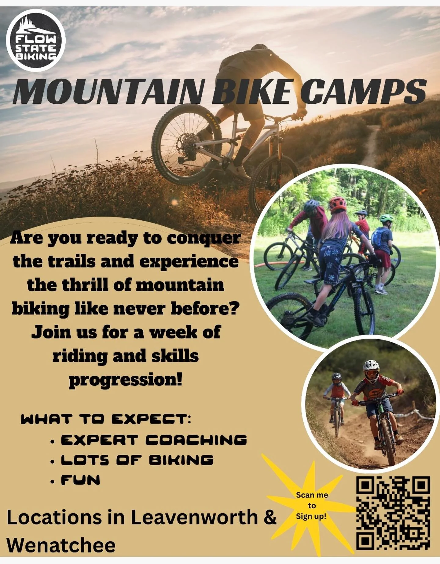 Are you wanting to take your mountain biking to the next level?  Check out @flowstatebiking - check the QR code for the latest classes and programs! 

#getoutside #discovercashmere #itswildflowerseason #mountainbiking #ncwlife