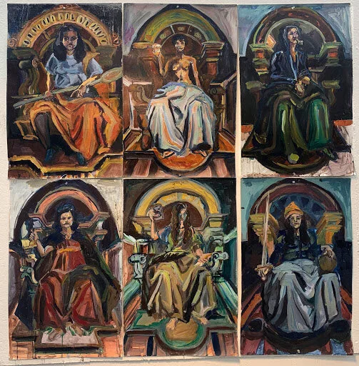 "6 Virtues" Acrylic on Butter board 16x26" 2019