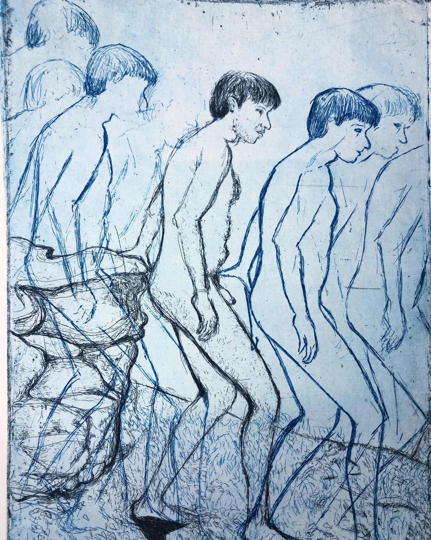 "Azzurro" Hardground Etching on Two Copper Plates 7x10"