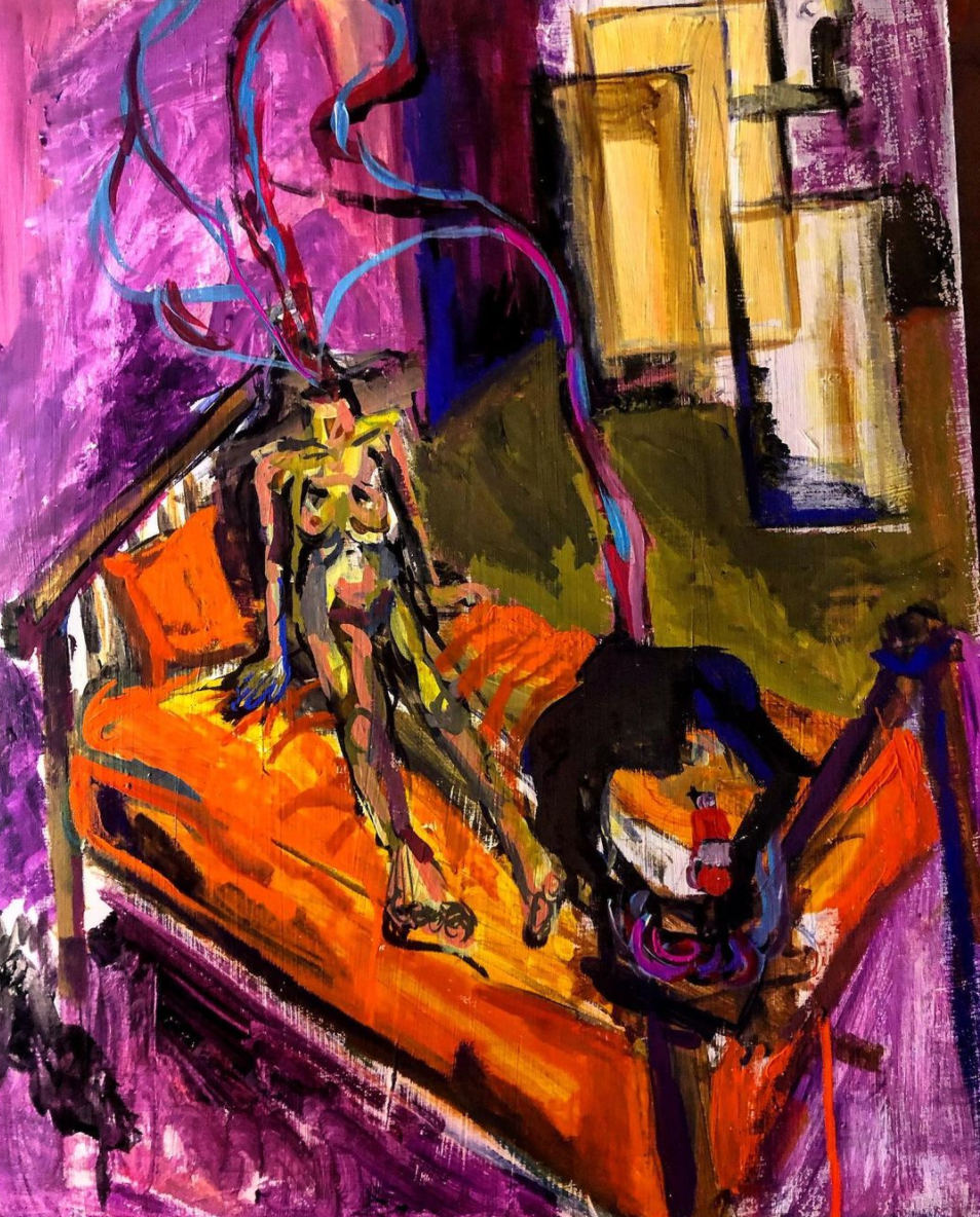 "The Beginning" acrylic and gauche on Masonite. 16x24" 2020