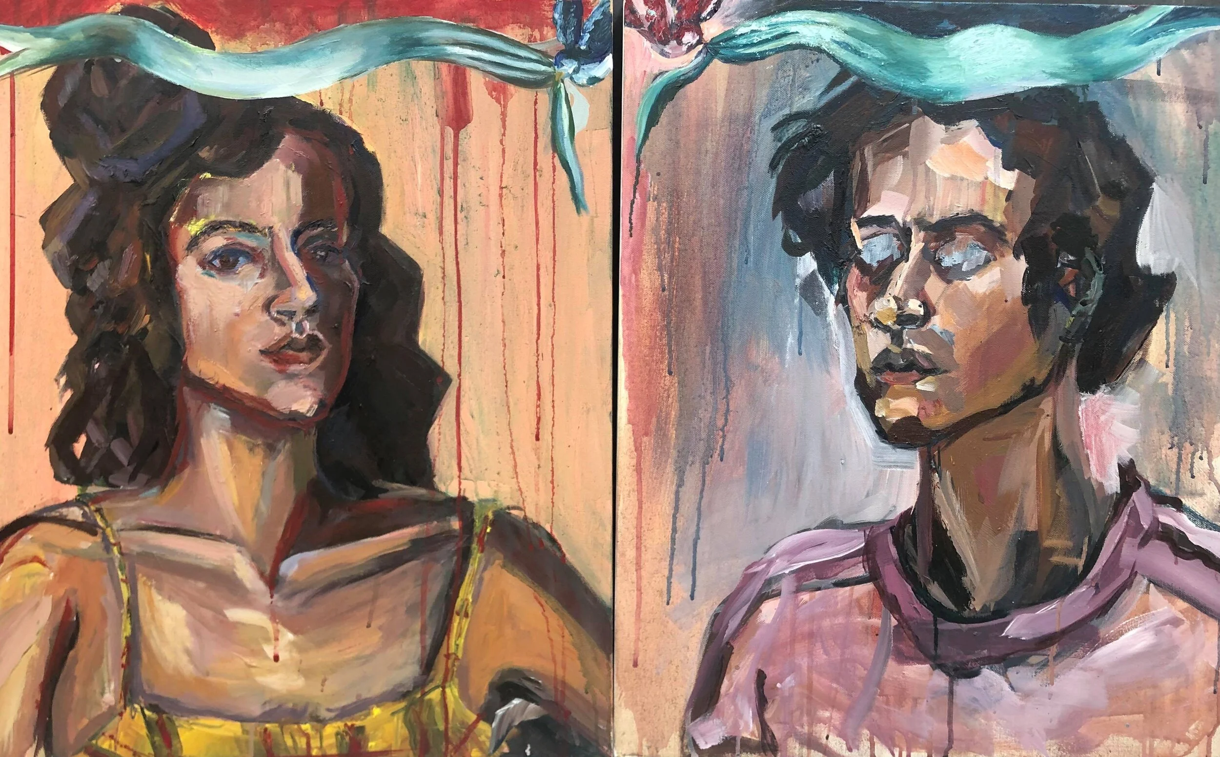 "In Days Time." Acrylic on two 16x24 Canvases 2019