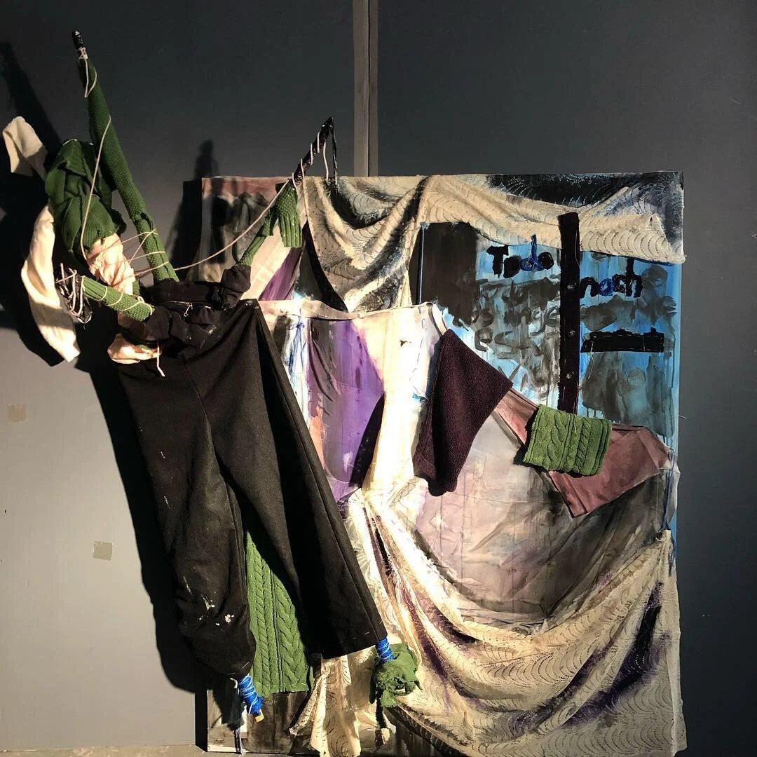 "Josefina Requena  Miranda"  Acrylic on Canvas, Textiles, Wood. 45x56x16"