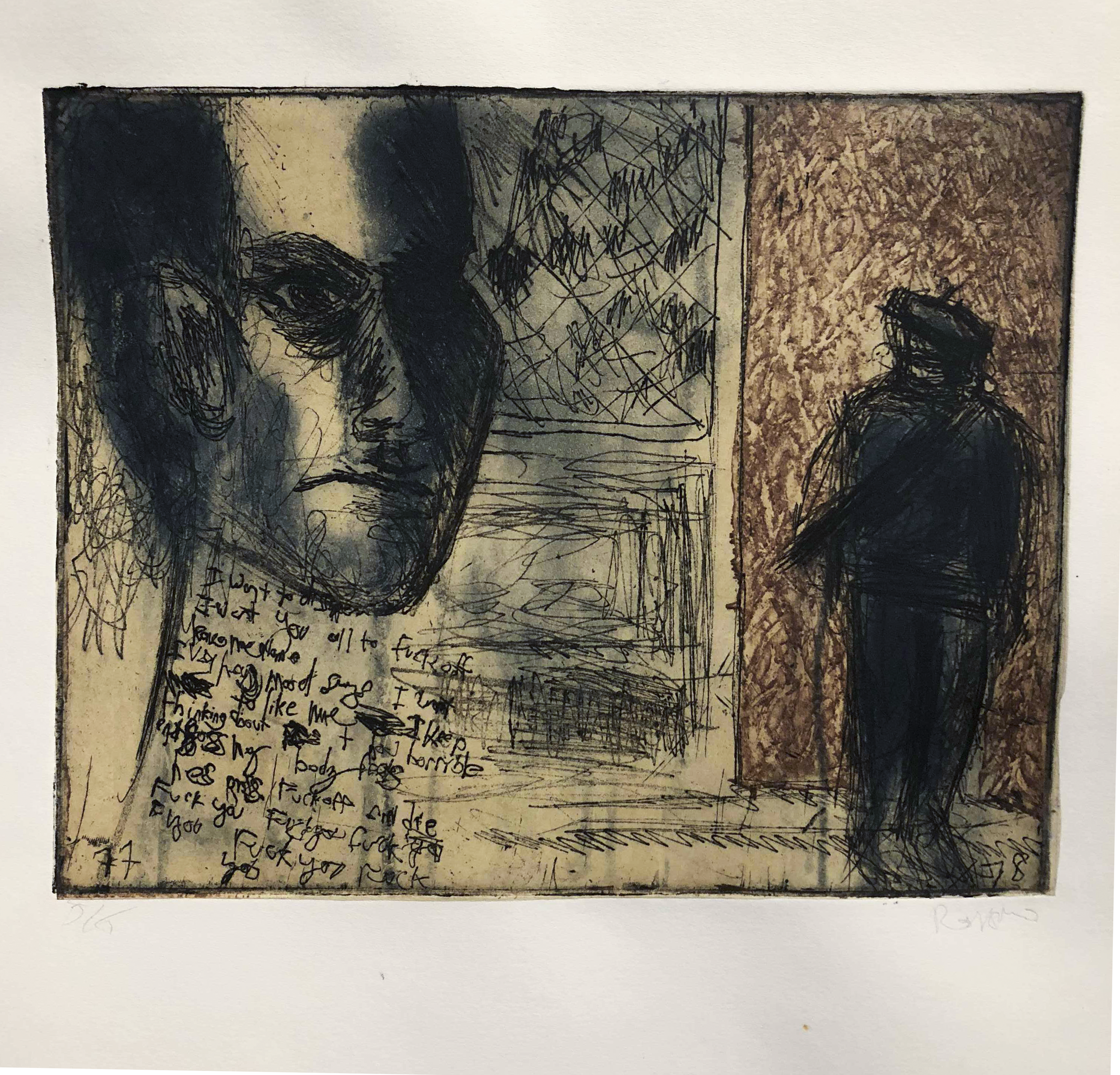 "Guerra" Acquaforte, Pastello, Spitbite e Chine Colle su 3 lastre seperate di Rame