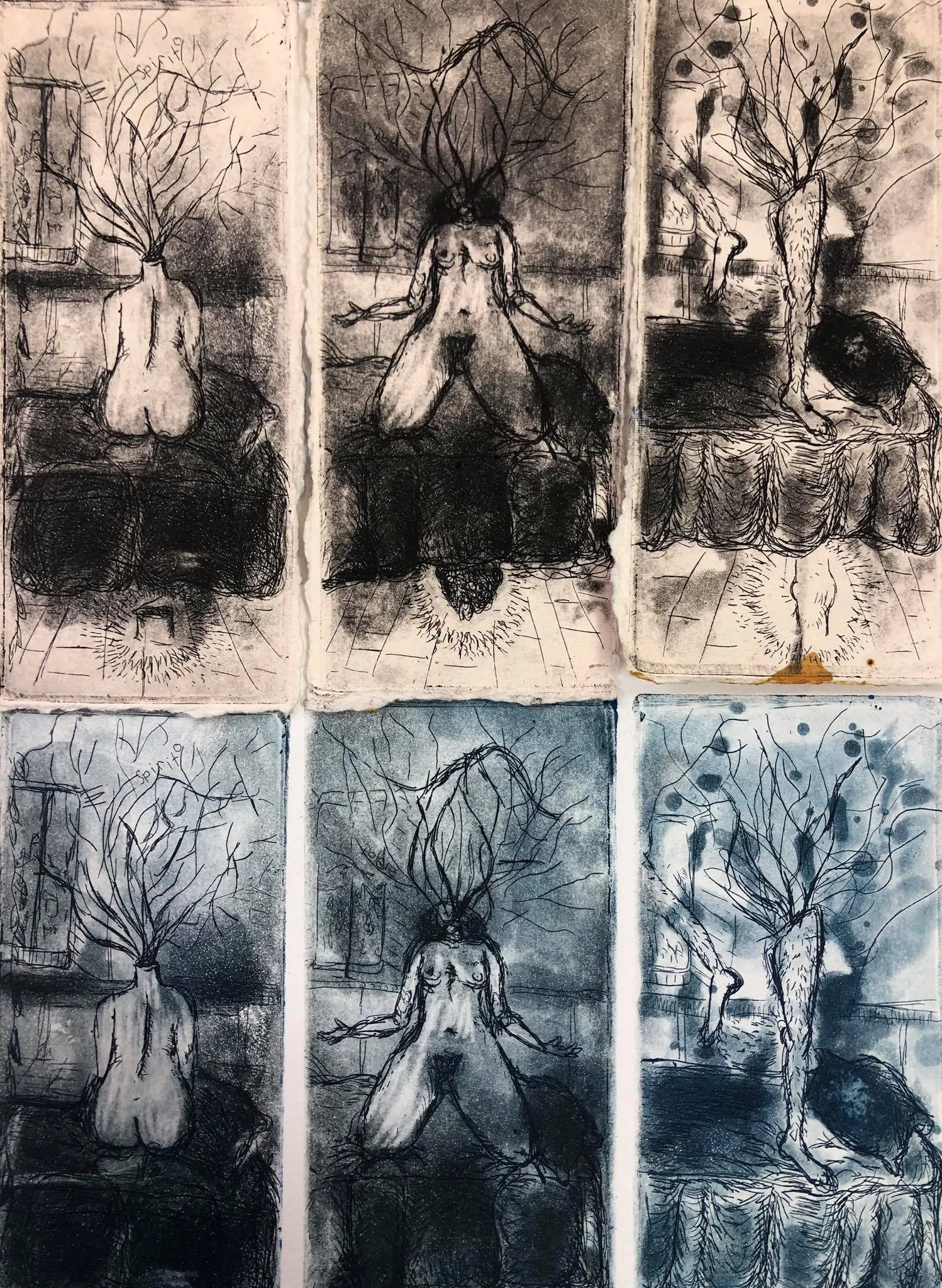 "Belvedere" SpitBite e Acquaforte su 3 Lastre di Zinco 2x3.5"