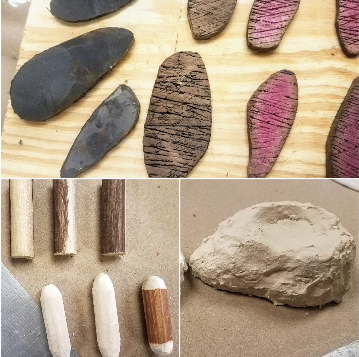 EVA beef tips wire brushed for texture. Shaped dowel rods for carrots that were painted and glossed. The mashed potatoes are sculpted green foam covered in a joint compound and sawdust mixture. 