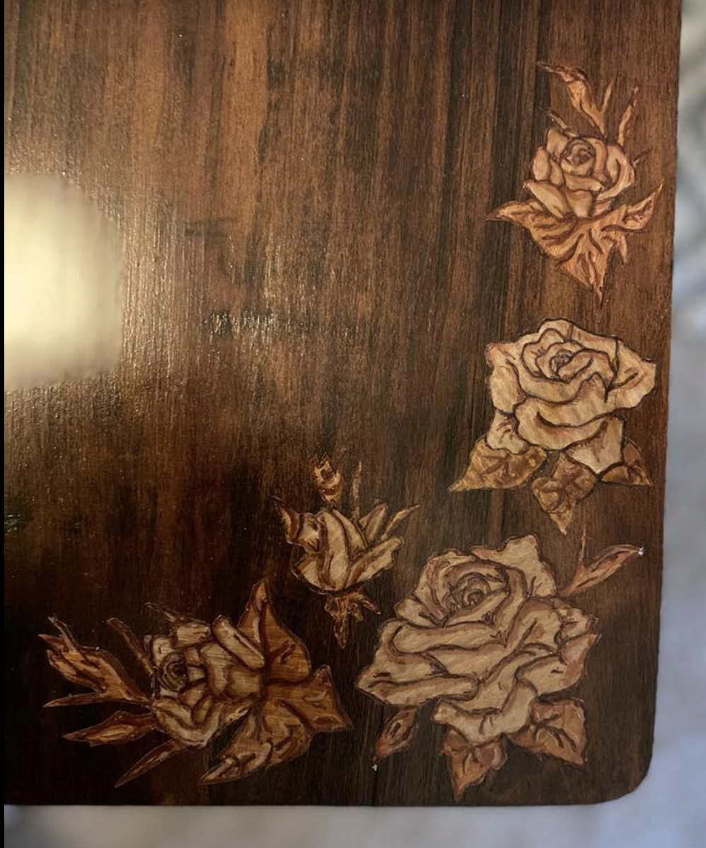 Inlay is painted wood patterned contact paper