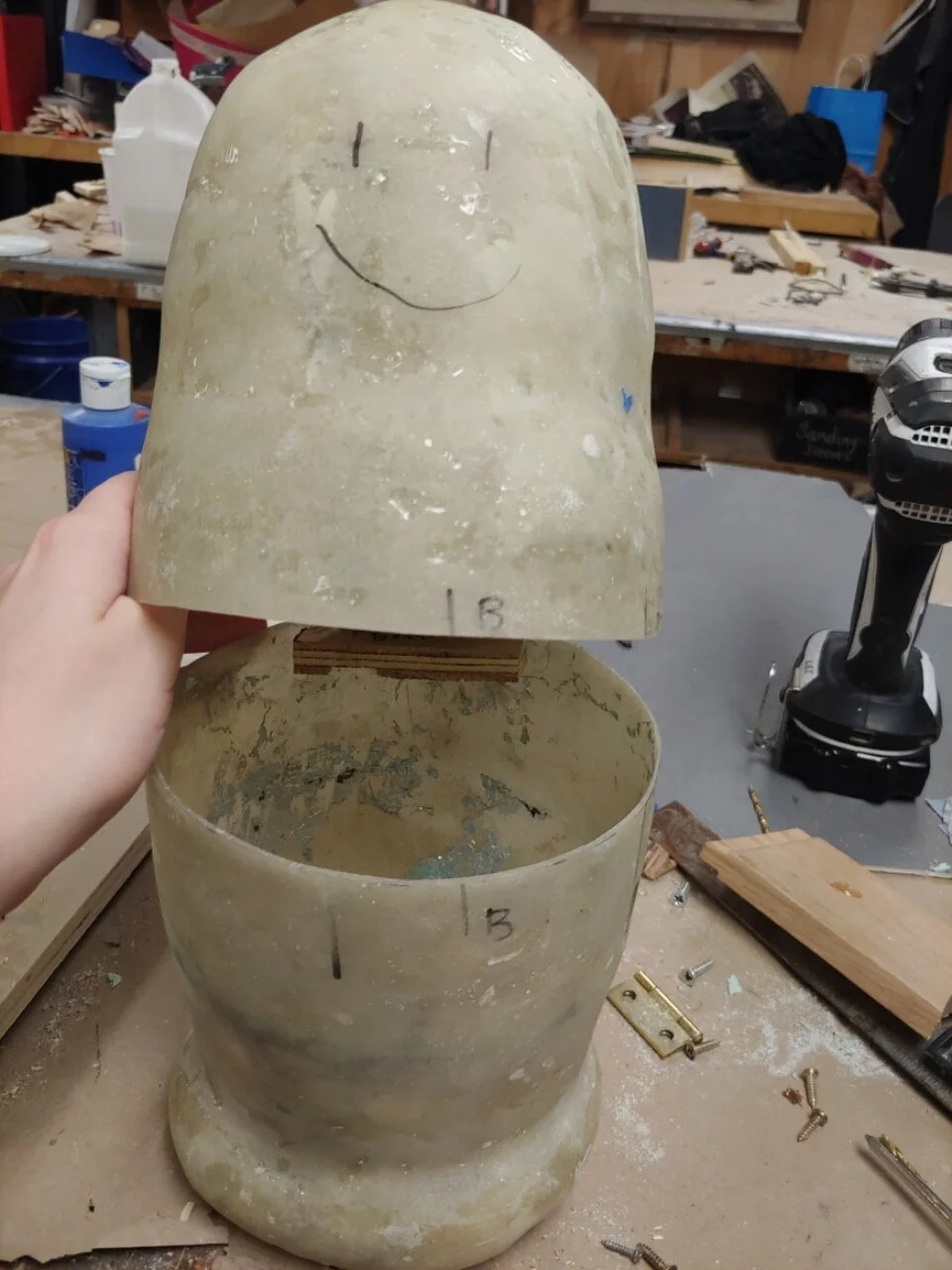 The mold was fiberglassed then hollowed out and sanded