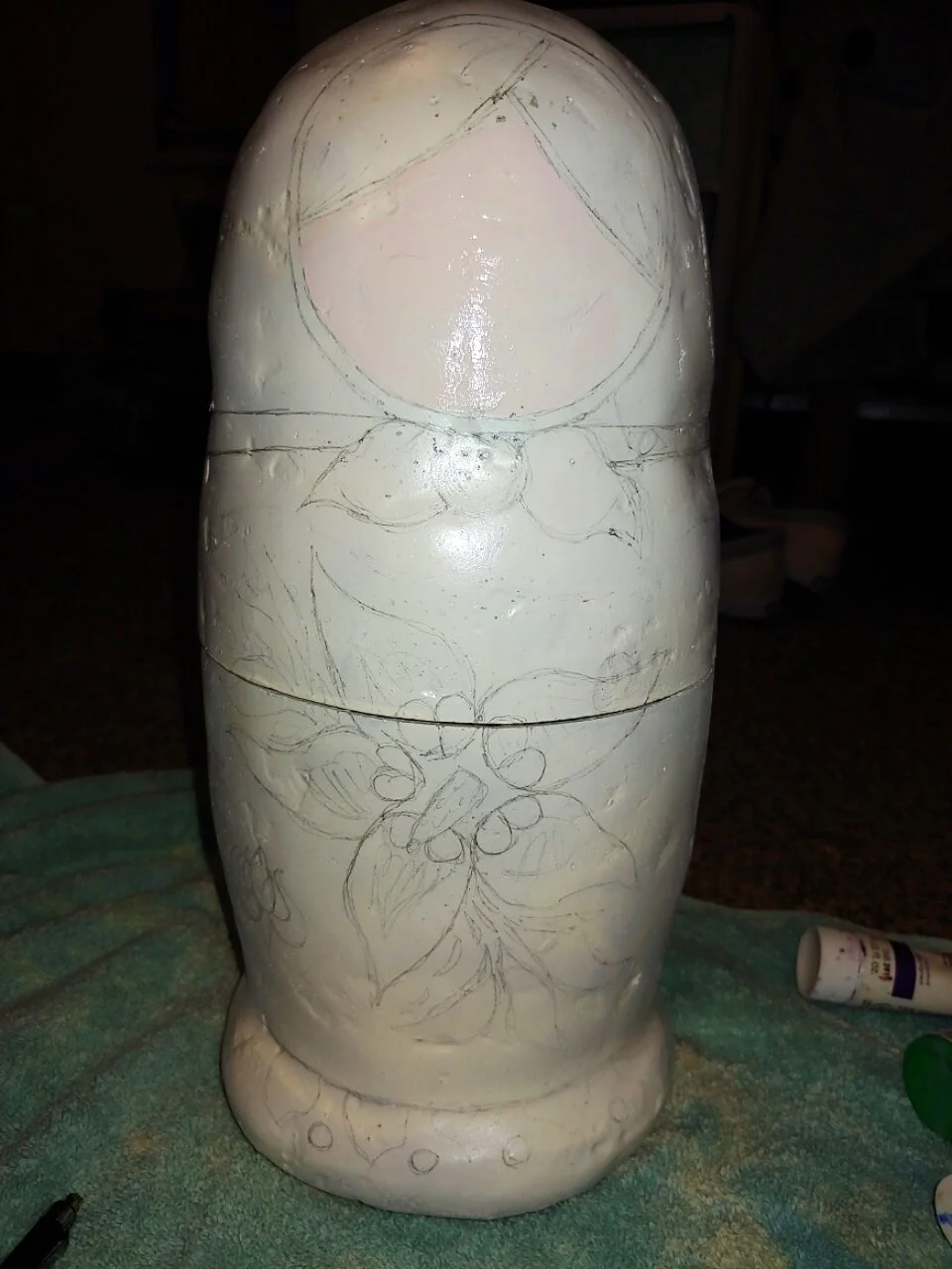 The fiberglass was primed with sandable primer and based white. The design is my own design