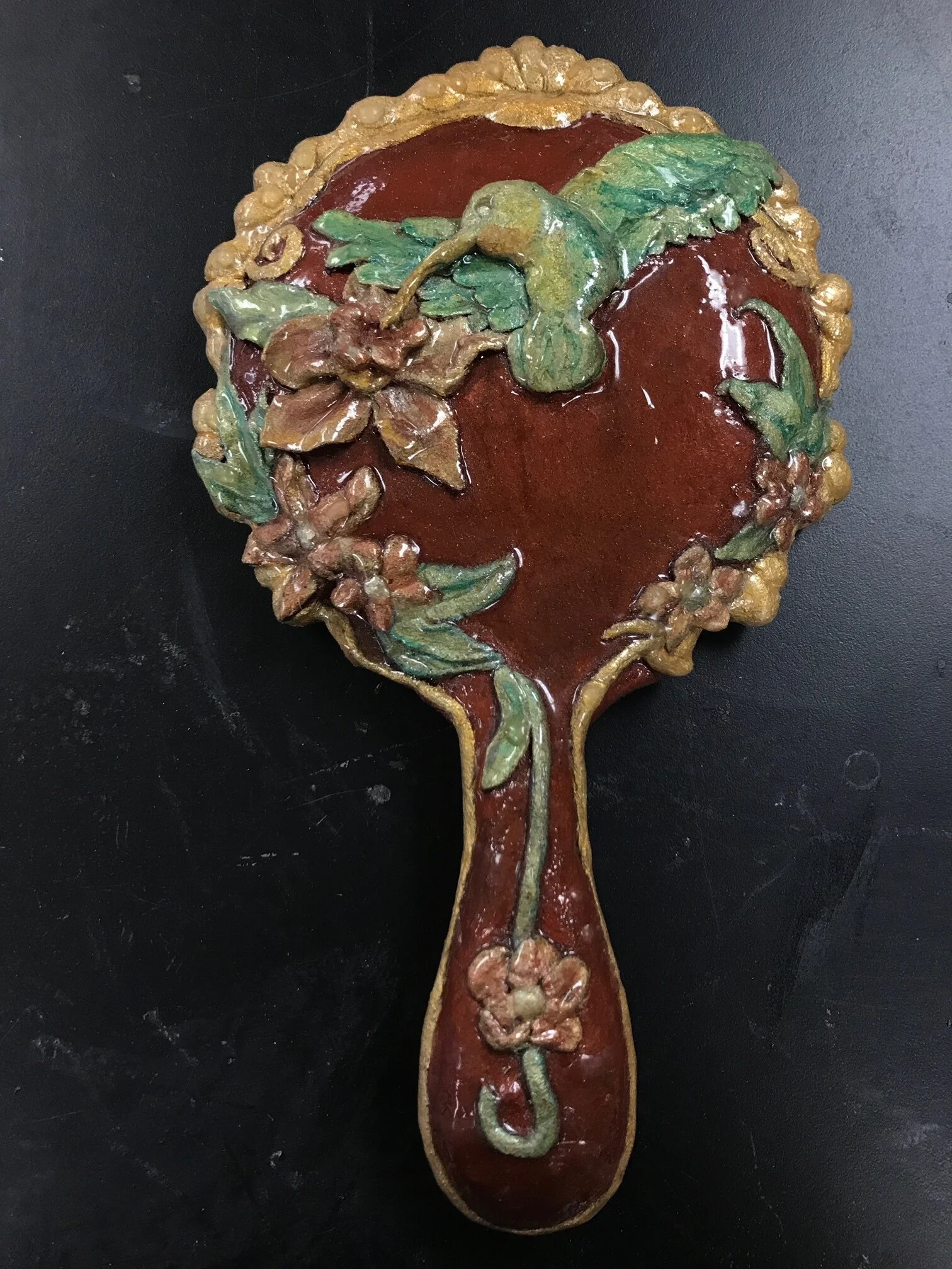 Finished Mirror Back
Paint Treatment with acrylics and Metallic India ink 