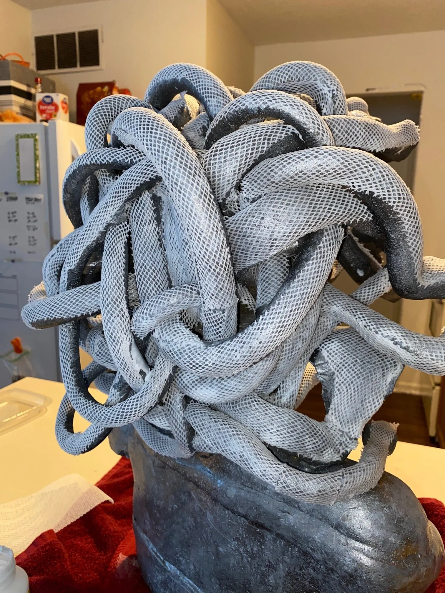 Buckram applied with Mod Podge for snake texture