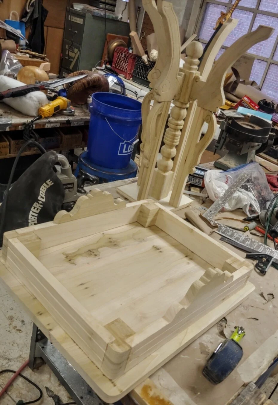 Tabletop has rounded edges and the top is poplar biscuit jointed together 