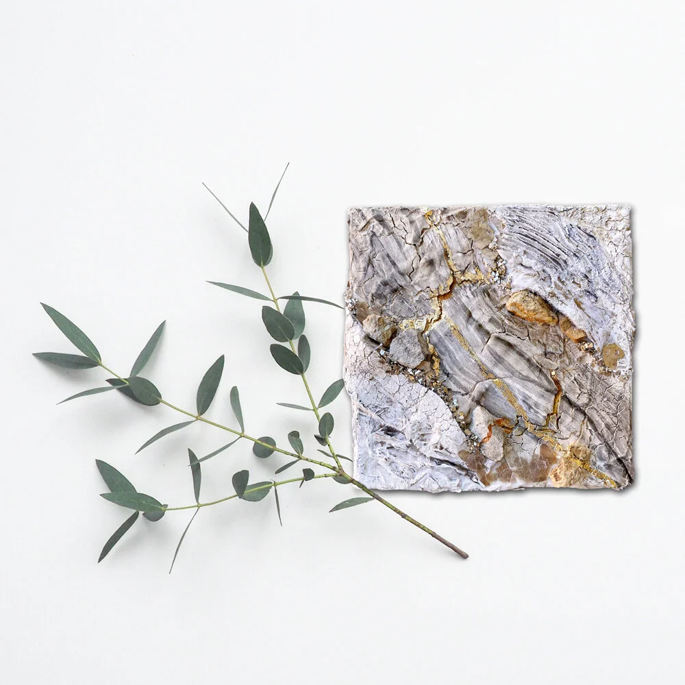 Mini Earth Painting #1 - Earthy Mixed Media Art | Kintsugi & Wabi Sabi Inspired Decor - Rock Formation Artwork