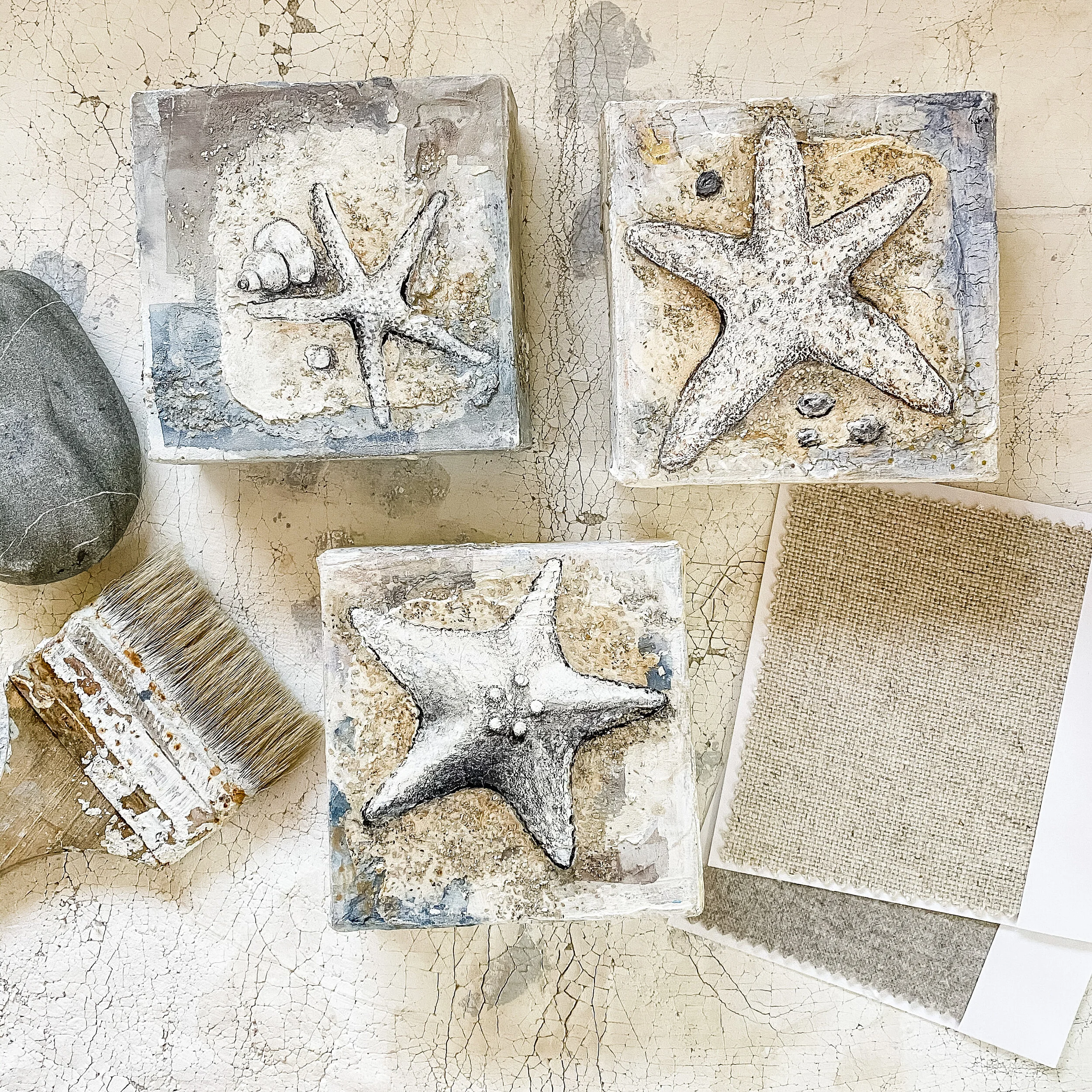 starfish paintings beach house decor coastal living mixed media artist