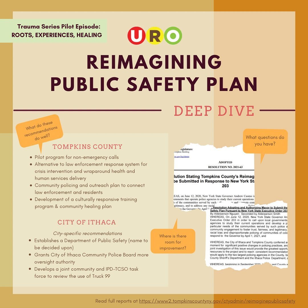 Our Trauma Series Pilot is TOMORROW!!! We&rsquo;re taking a deep dive into the Reimagining Public Safety proposals by Tompkins County and the City of Ithaca. What do they do well? Where is there room for improvement? What questions do you have?

Tune