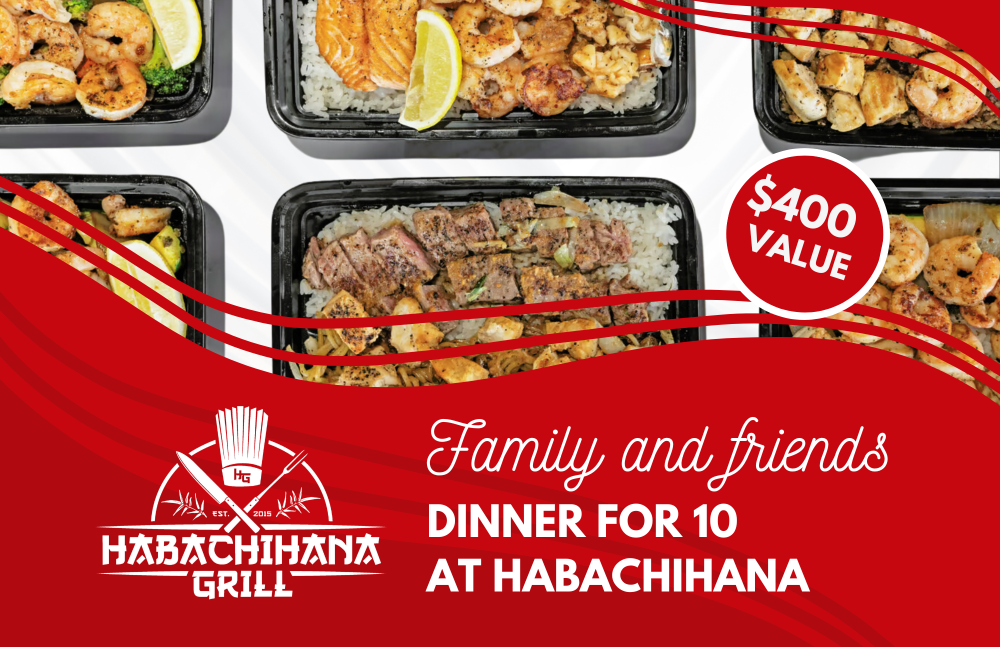 An ad I designed for Habachihana Grill at AdLeverage using fonts, colors, logo and photos from the brand kit