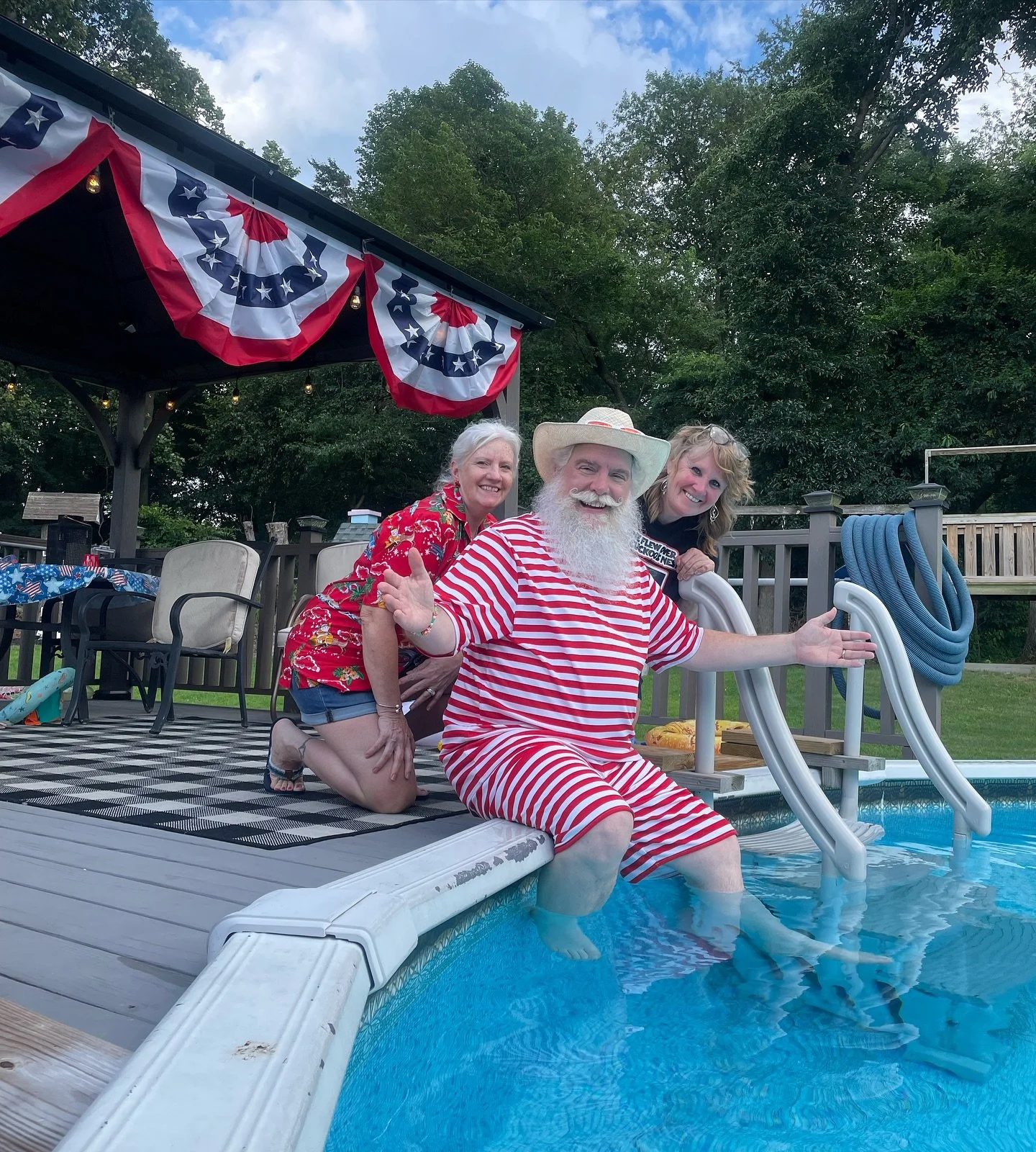 Swipe left to see who gets pushed into the pool!
Jim is officially on the naughty list! 👹