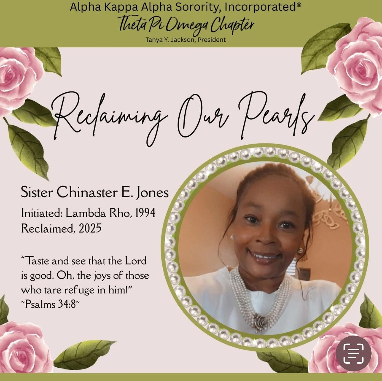 Reclaiming Our Pearls 🩷💚 | Welcome Home 🩷💚
As part of our Reclaiming Our Pearls Campaign, we are overjoyed to welcome our reactivated Sister Chinaster E. Jones to Theta Pi Omega Chapter.

Thank you for reconnecting with Alpha Kappa Alpha and cont