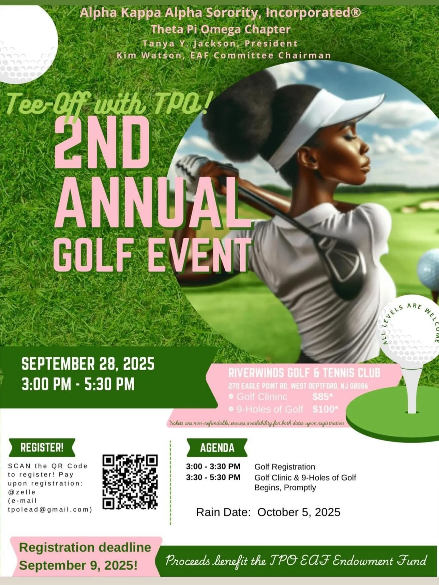 Calling all golfers to the floor!! Join us for a pink and green par-TEE on the green on Sunday, September 28th and help us raise dollars for
scholars!  All are invited&hellip;Tee-Off with TPO💗💚⛳️
#programmingatitsfinest
#ThetaPiOmega