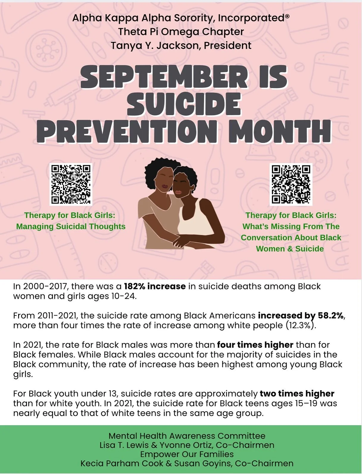 As part of our commitment to building healthy and thriving communities, we want to share these free and confidential resources for suicide prevention. No insurance needed.

If you or someone you know is struggling, please know that help is available 