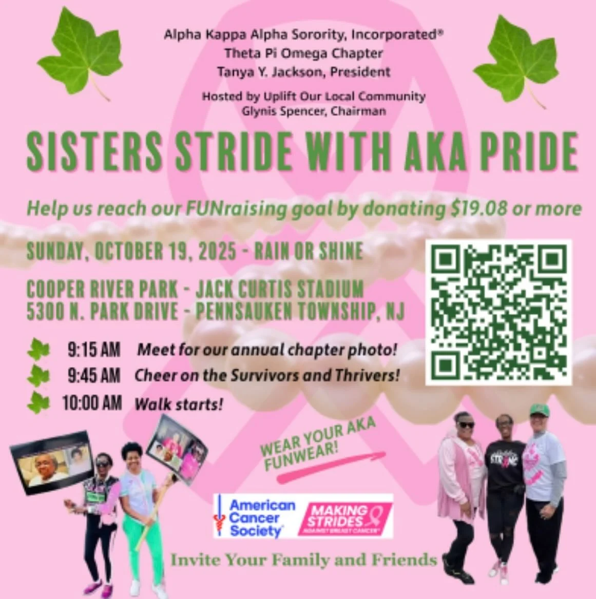 Register today to walk with Theta Pi Omega and help make a difference with funds for cancer research and survivor support services.
💗 Making Strides Against Breast Cancer 💗
📅 Sunday, Oct. 19 | 📍 Cooper River Park, Pennsauken

Sisters Stride with 