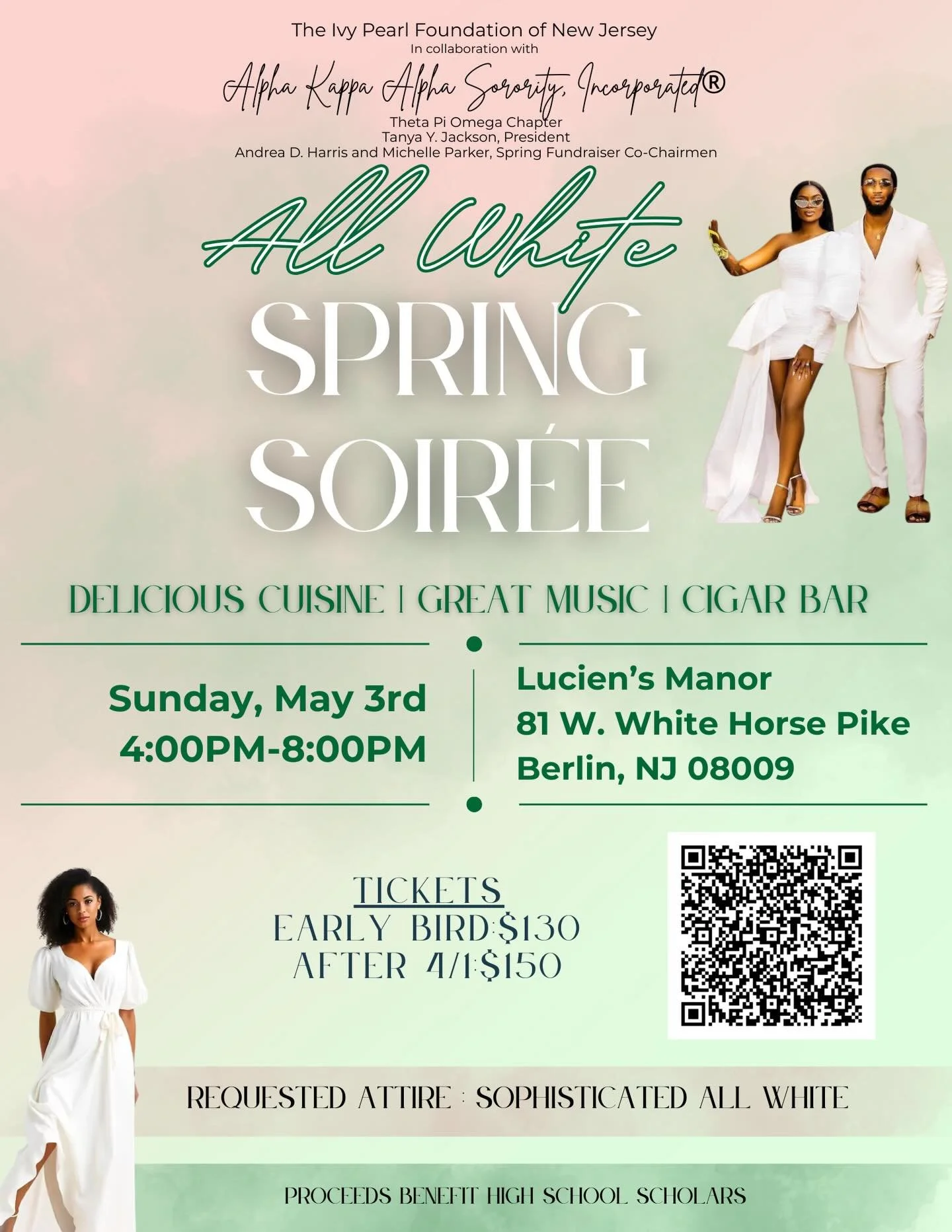 The season&rsquo;s most anticipated event is finally here! Join us for our All White Spring Soir&eacute;e on Sunday, May 3rd! Tickets can be purchased using the zeffy link below or via the QR code on the flyer. We look forward to you joining us as pr