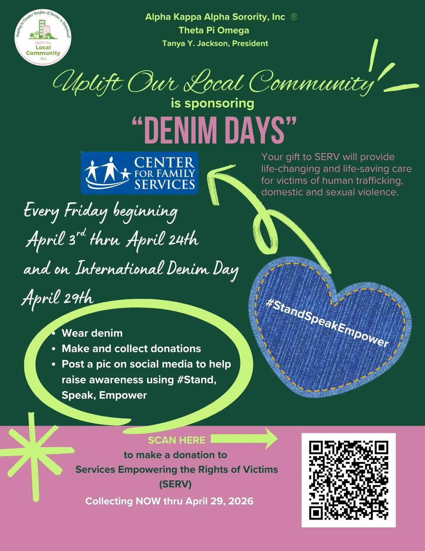 April is Domestic Violence Awareness Month. 💜

Starting on Good Friday and continuing every Friday in April, we invite you to stand with the women of Alpha Kappa Alpha Sorority, Incorporated, Theta Pi Omega Chapter as we partner with the Center for 