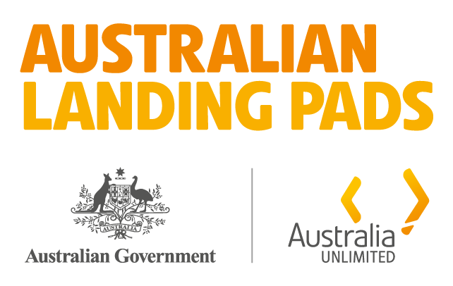 Text reading 'Australian Landing Pads' with logos of the Australian Government and Australia Unlimited.