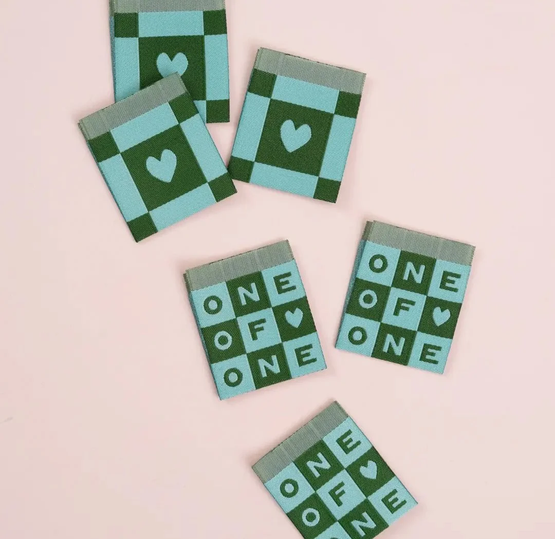 One of One Square Garment Labels (Green and Aqua)