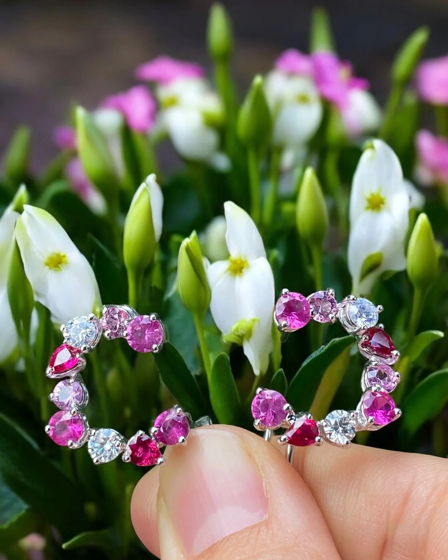 Where does your inspiration come from ❤️🩷🤍

Pink sapphire, ruby, and diamond hoops
