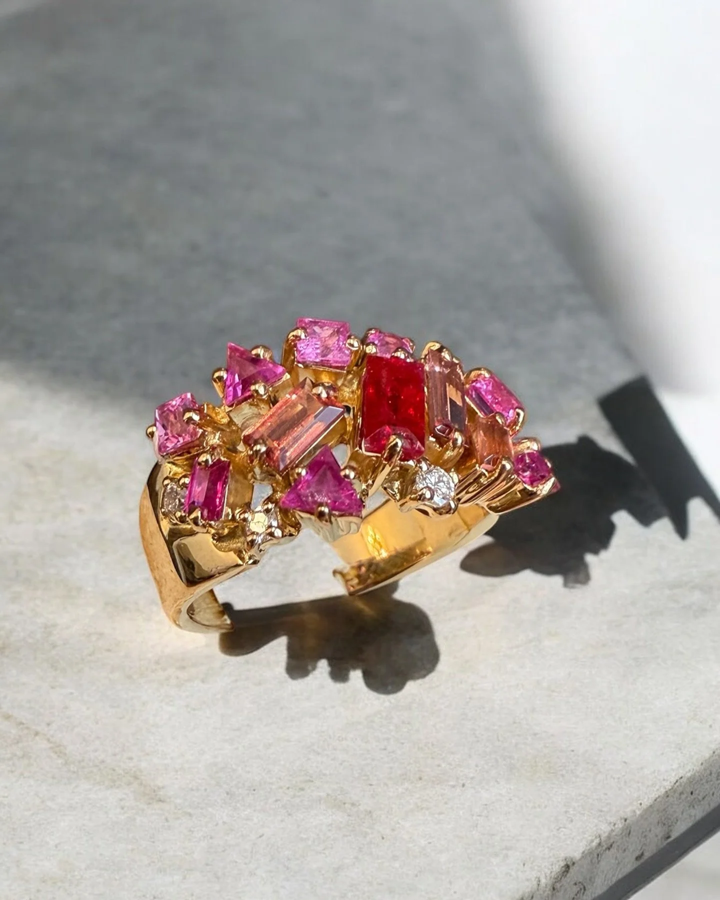 For a lucky lady ❤️🩷🤍. Love how in this design we were able to marry garnets, rubies, pink sapphires, and diamonds. Bling enough as a statement piece yet subtle enough for daily wear ✌️