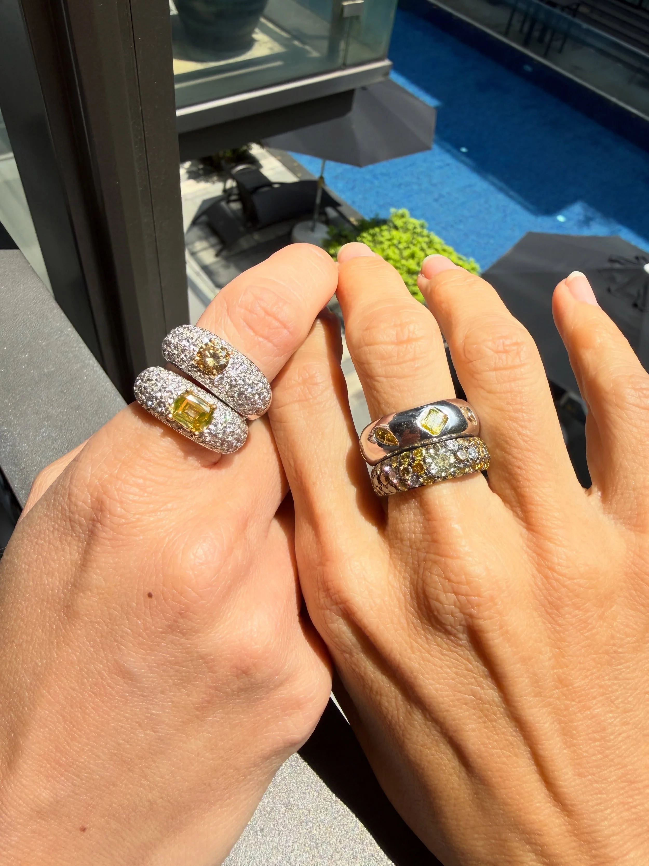 For all my chunky stack loving ladies who LOVES a good index finger stack. 

Had fun playing around in the office with a client figuring out what works well. So many possibilities to change a look. Marrying different textures. What we figured out&hel