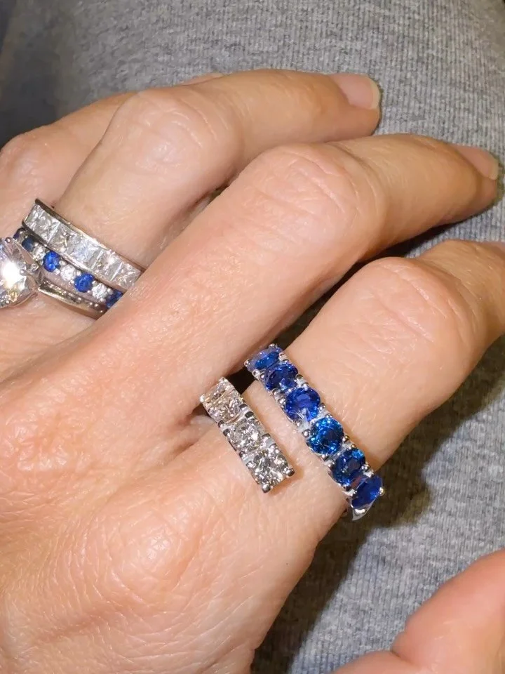 Client came in with her mother&rsquo;s old diamond ring with 4 stones and her close friend has gifted her with these gorgeous Burmese blue sapphires a decade ago - what a beautiful way to combine these stones in a spiral modern ring set in 18k white 