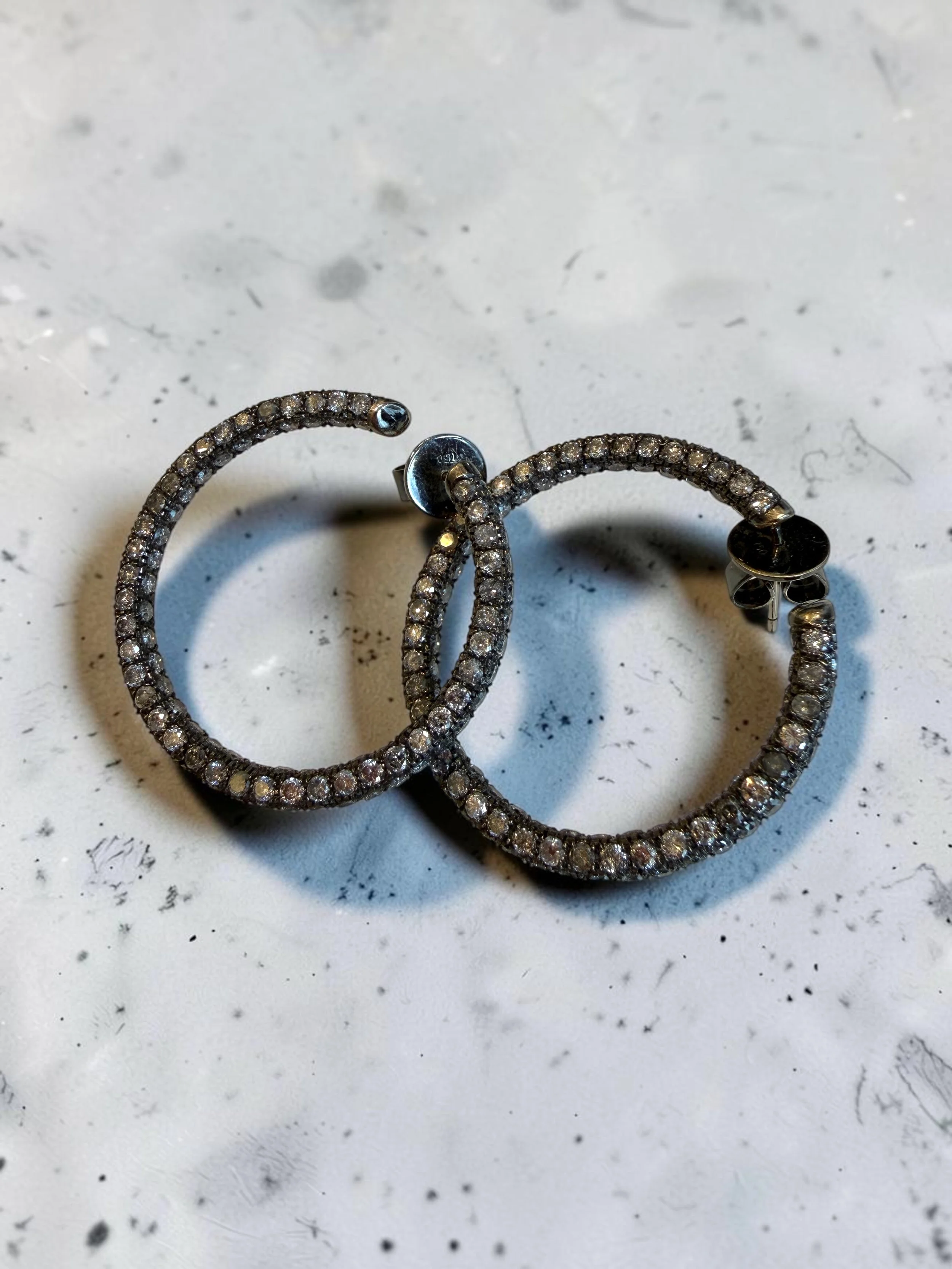 Grey Diamond Hoops