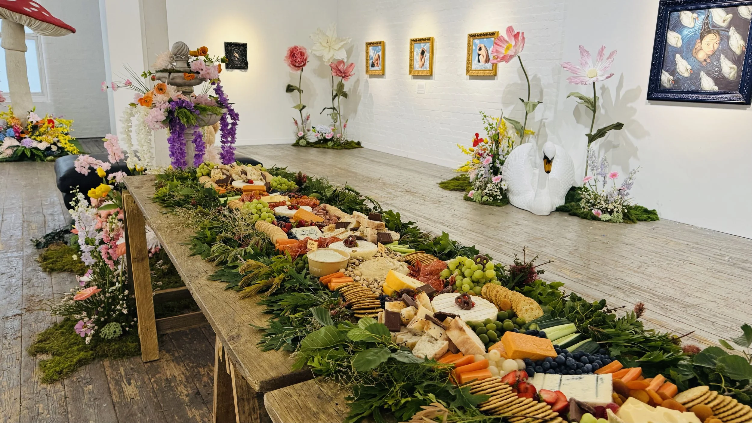 4 metre grazing table in melbourne for Micca art exhibition. Corporate grazing platters in melbourne. Wedding grazing tables by the metre