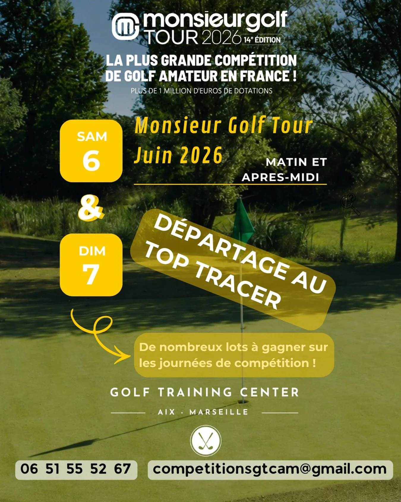 MONSIEUR GOLF TOUR 2026 - LES 6 &amp; 7 JUIN { . Le plus grand circuit amateur de France fait &eacute;tape au Golf Training Center Aix-Marseille !
Samedi 6 &amp; Dimanche 7 juin 4 &eacute;preuves sur le week-end
Stableford, Scramble et comp&eacute;ti