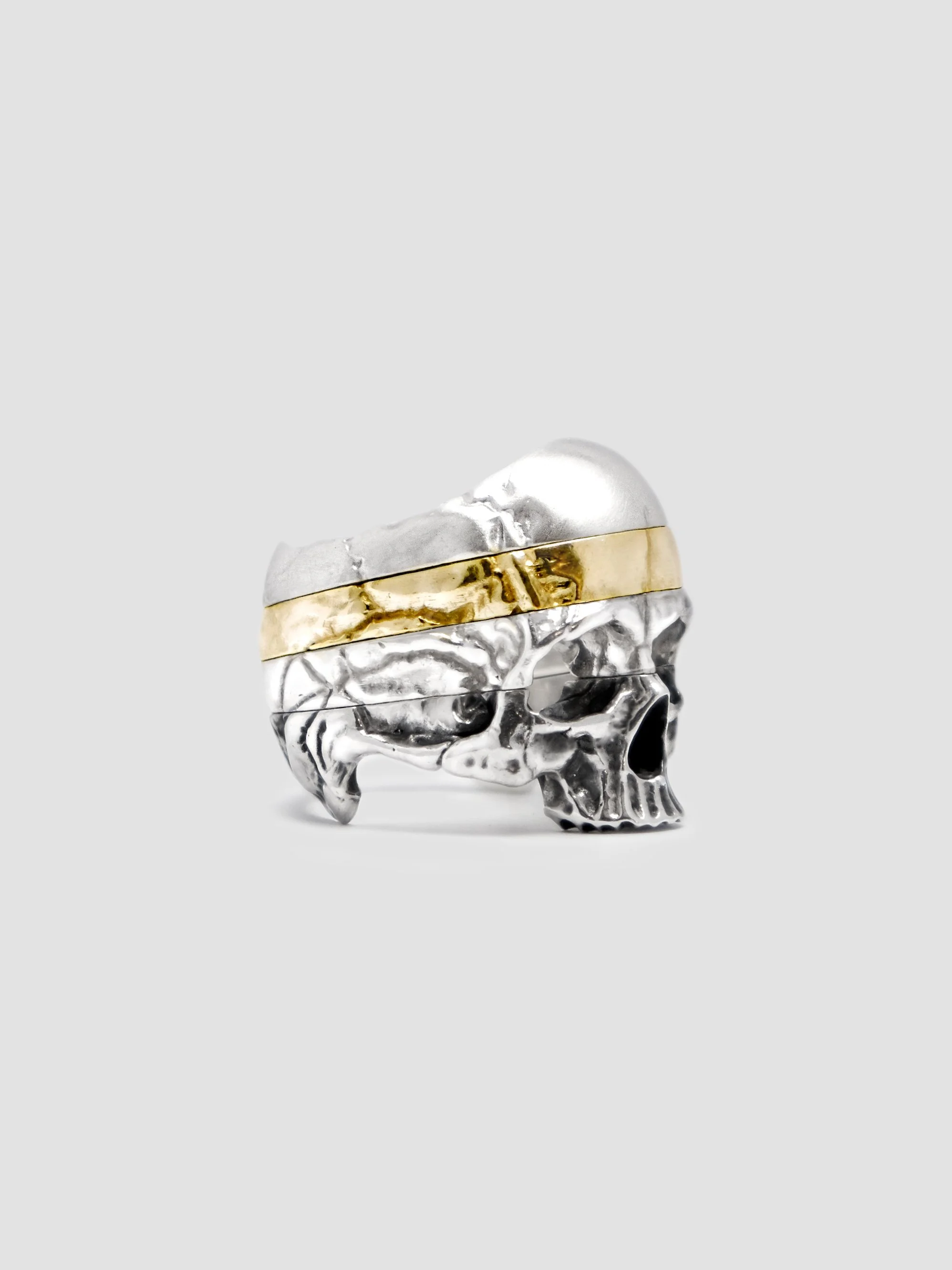 Complete stack with mixed metals and finishes.
Bottom to top; sterling silver/classic finish, sterling silver/phantom finish, 9ct yellow gold/phantom finish, sterling silver/satin finish.