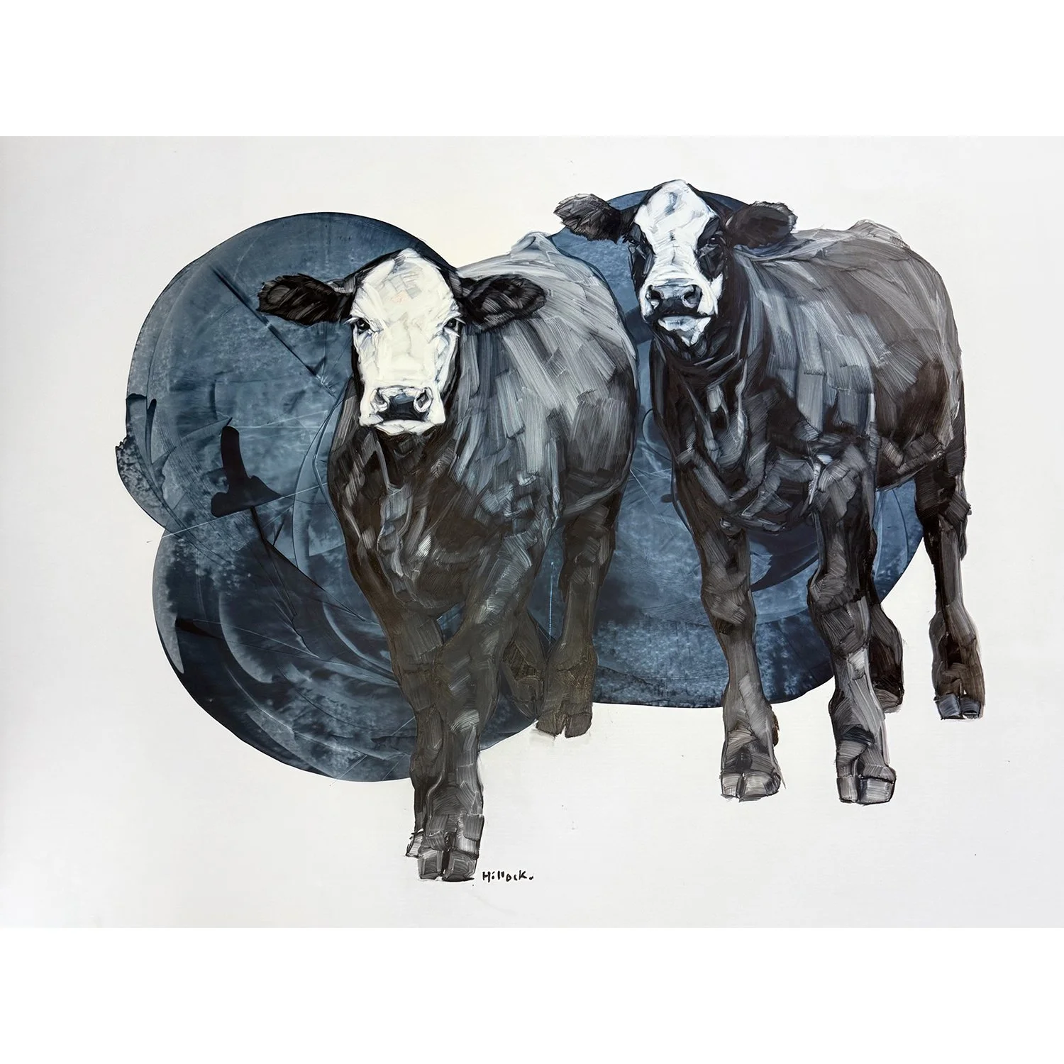 Sarah Hillock "Ole and Sven" oil on mylar, 48" x 54" unframed