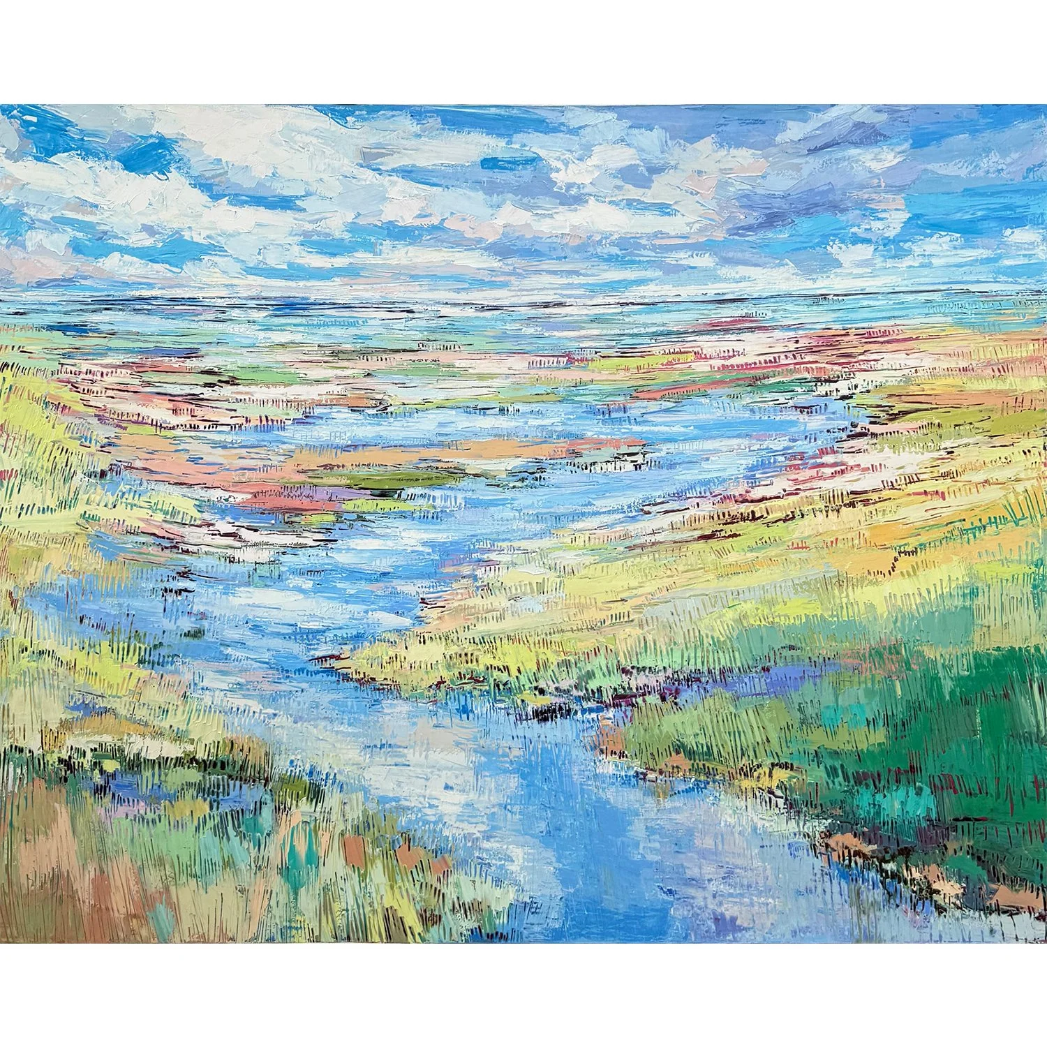 Tanya Kirouac "River Bends" oil and cold wax on canvas, 48" x 60"