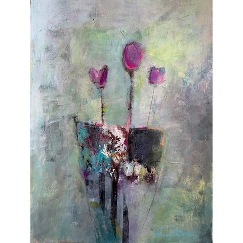 Rina Gottesman "Trio" mixed media on paper, 30" x 22" unframed