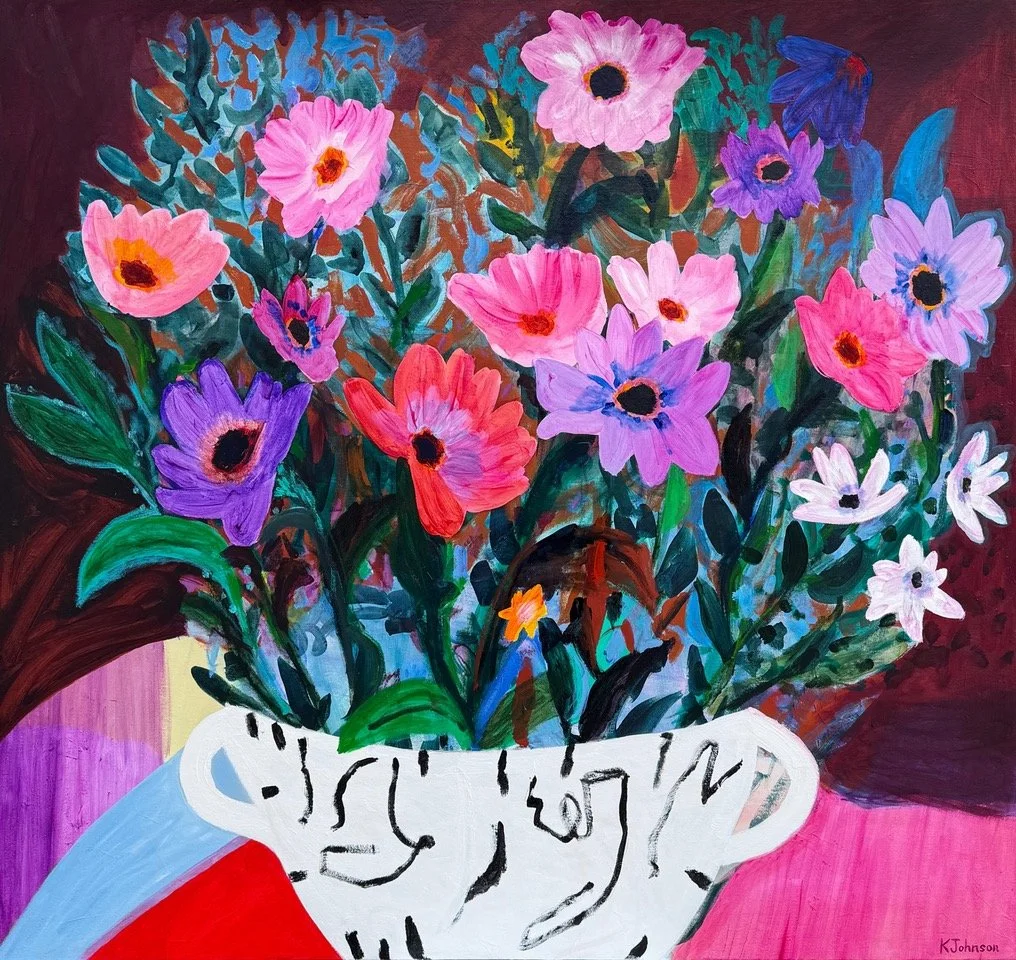 Kaitlin Johnson "Mingling at Dusk" acrylic on canvas, 40" x 40"