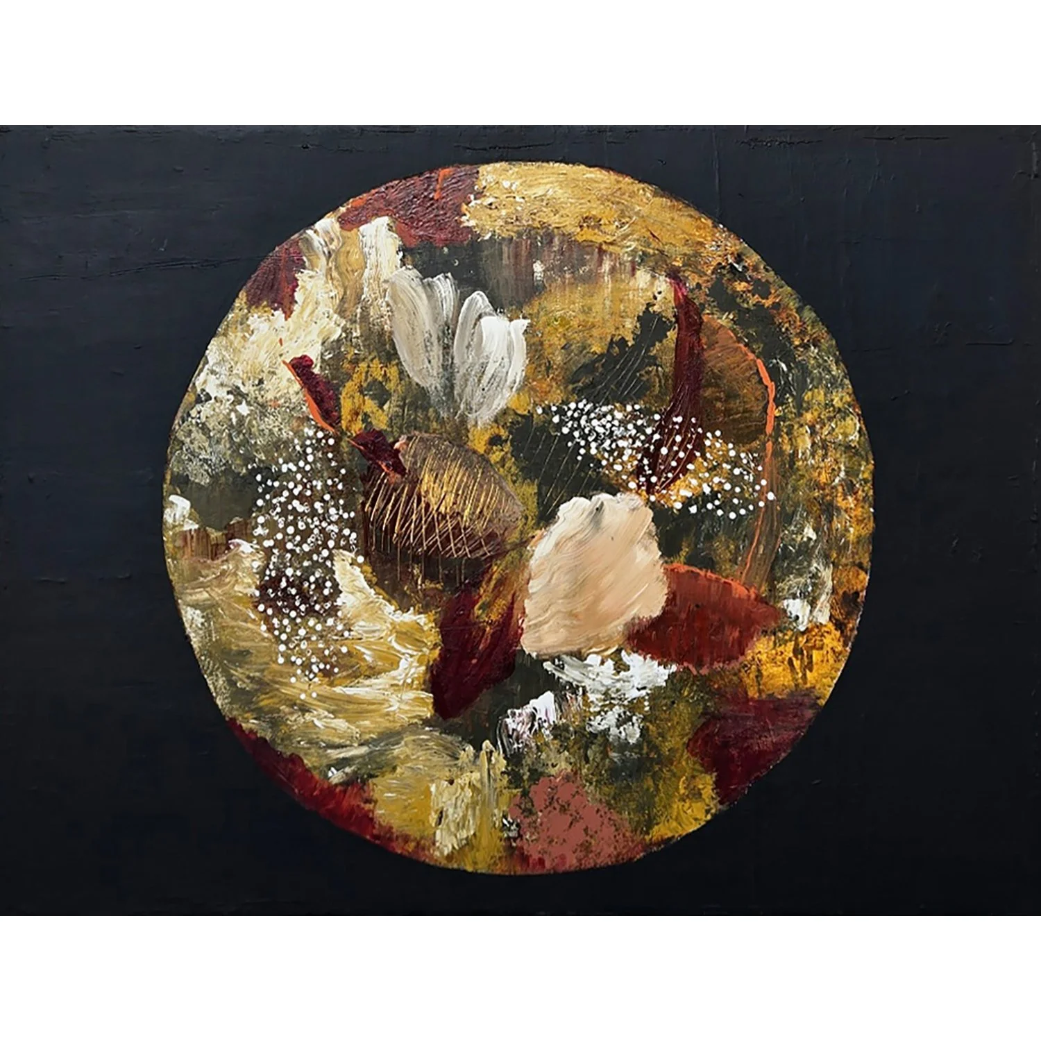 Linelle LeMoine "Seasonal Garden in a Night Sky" mixed media on panel, 36" x 48"