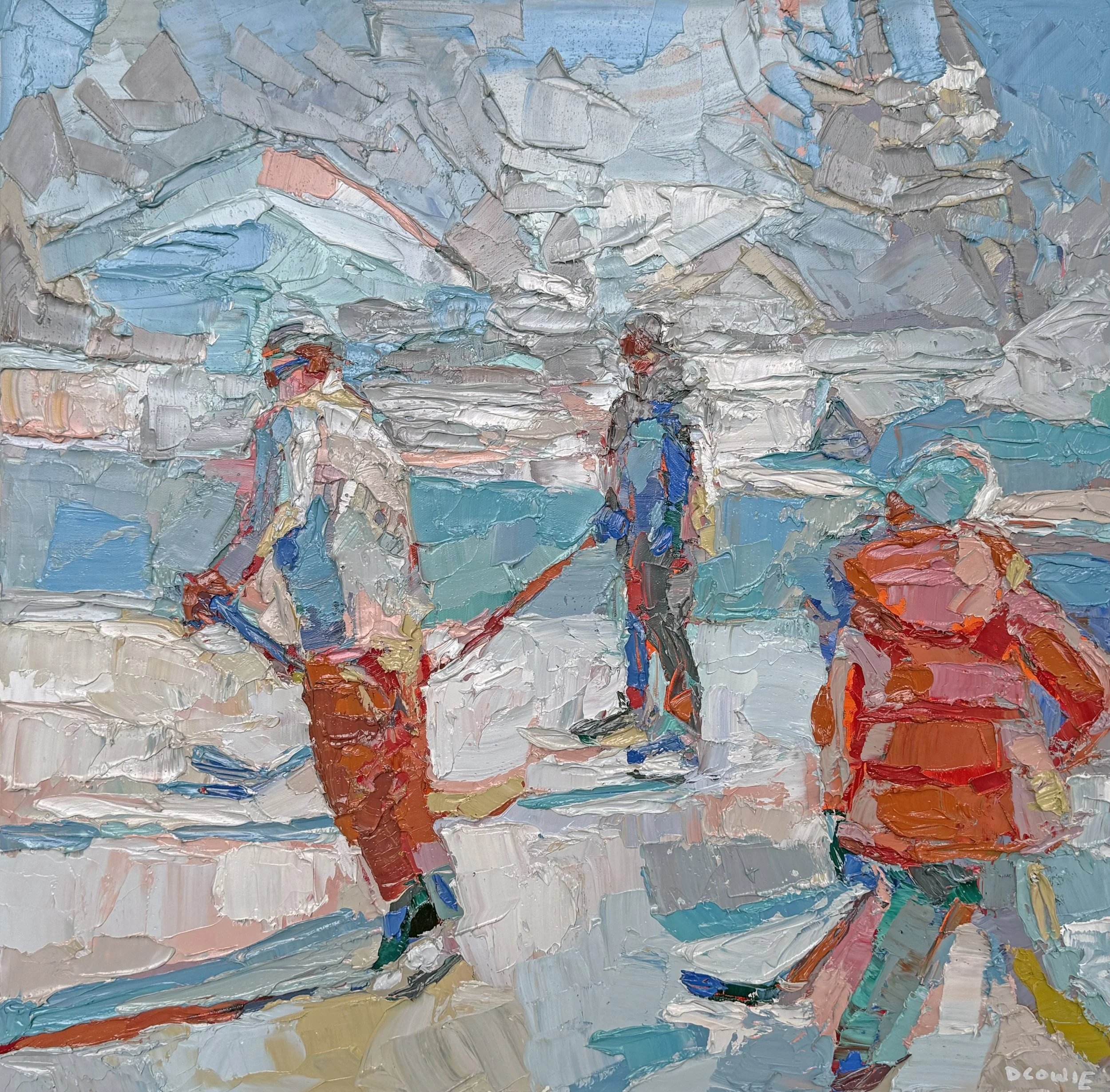 Dana Cowie "Family Day" oil on canvas, 24" x 24"