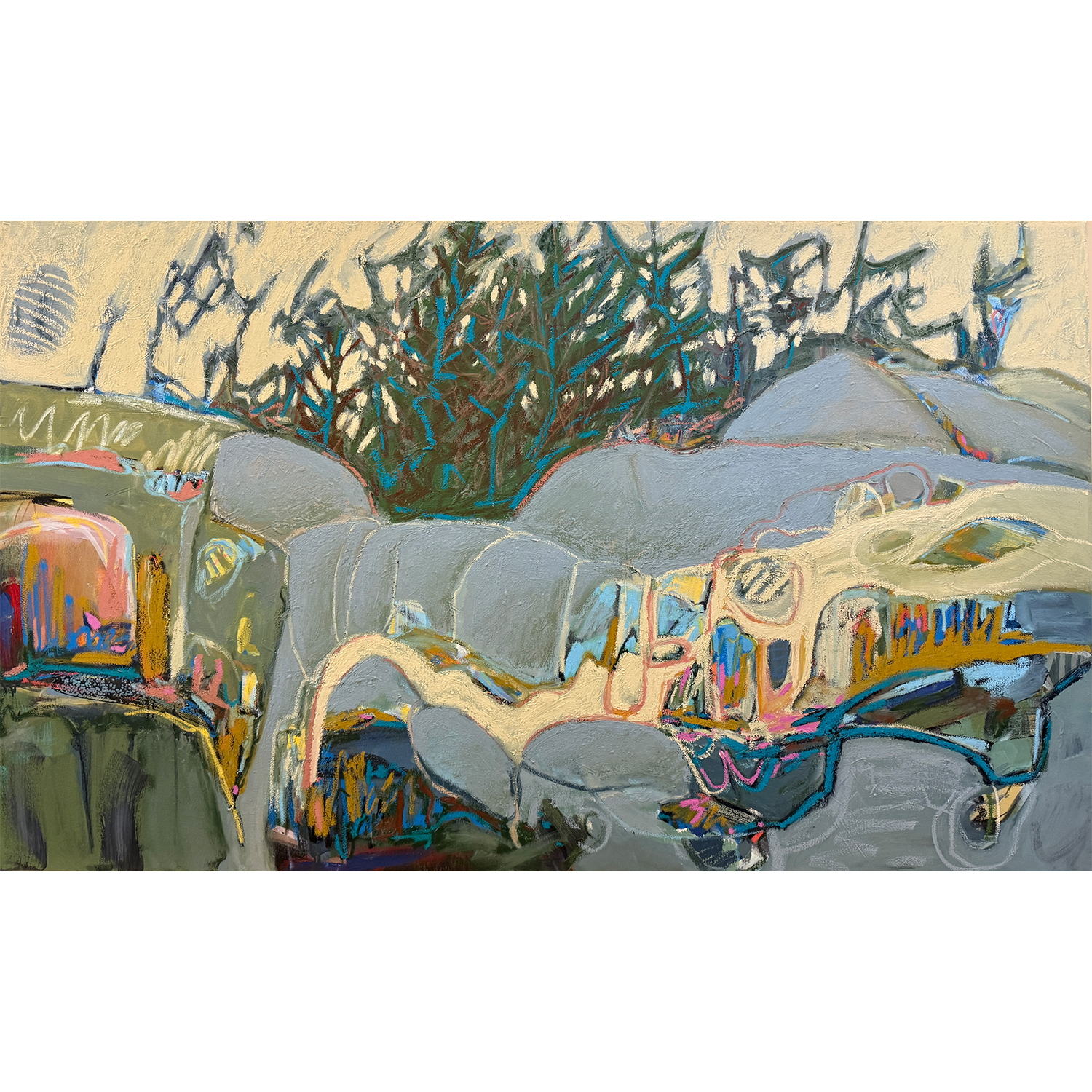 Shane Norrie, "Pine Grove Trail" mixed media on canvas, 36"x60"