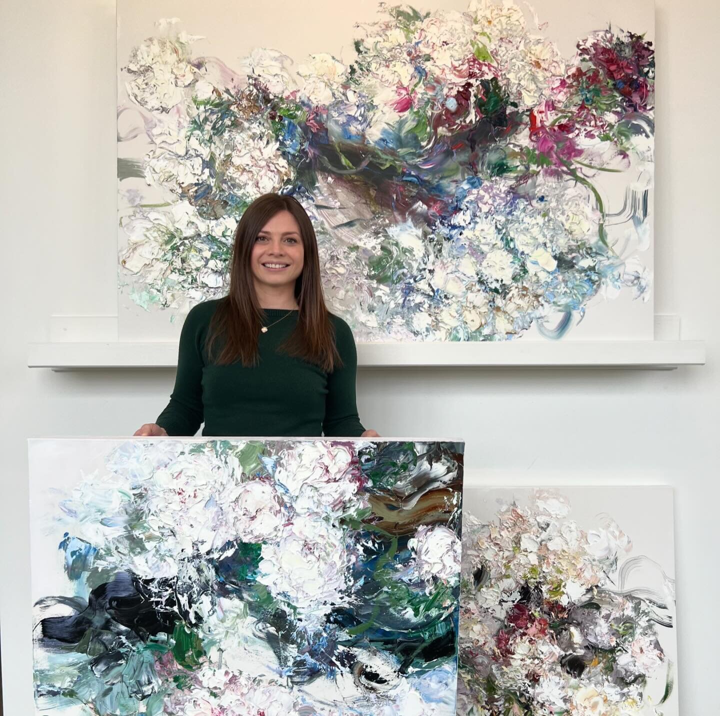 @stephaniefehrenbach dropped by the gallery today with three new and deliciously textured florals! 

1.)&rdquo;Passages,&rdquo; oil on canvas, 40&rdquo;x60&rdquo;, $3100.
2.) &ldquo;Wandering Mind,&rdquo; oil on canvas, 36&rdquo;x60&rdquo;, $2800. 
3