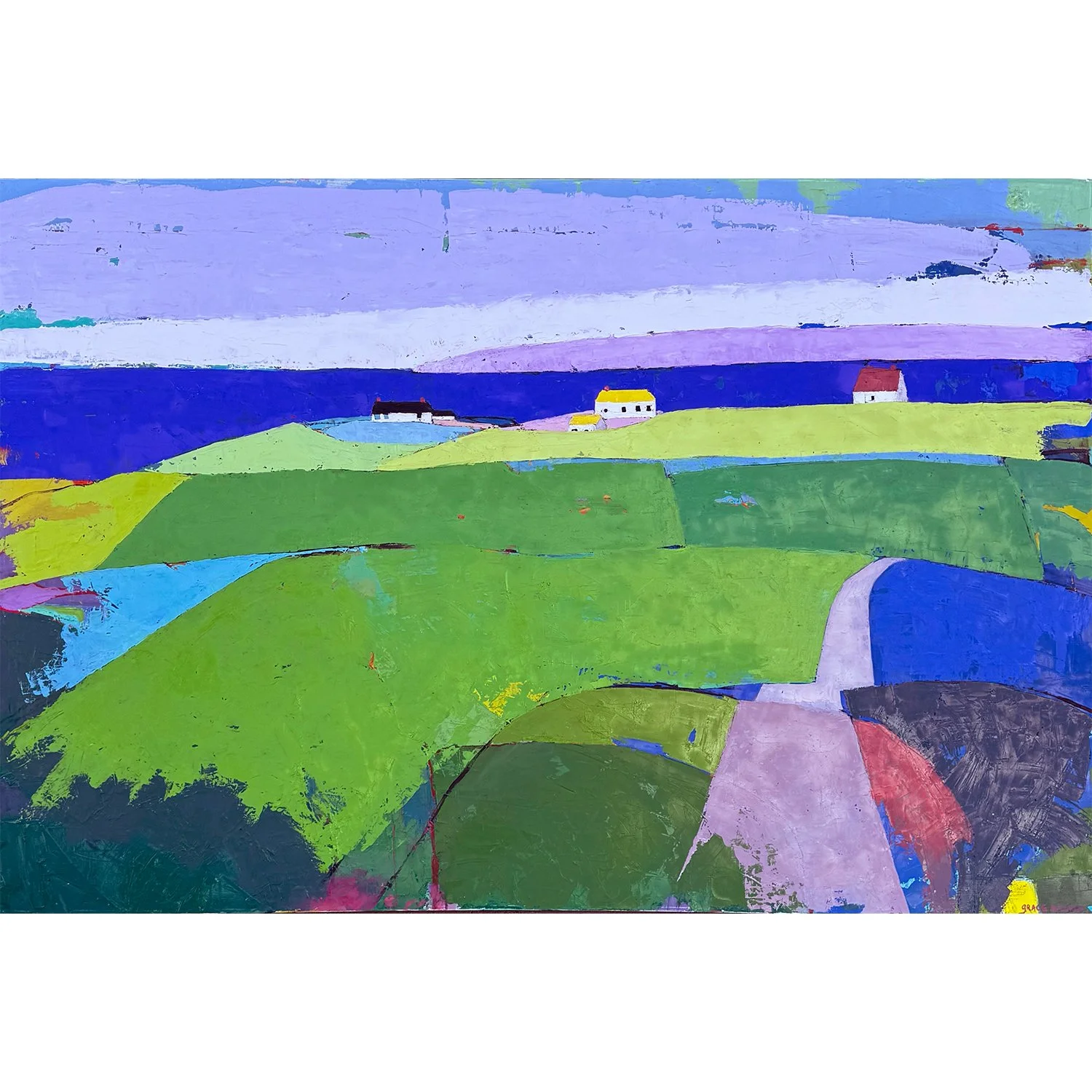 Grace Afonso "Farms Along St. Lawrence River Bas - St. Laurent Region" oil on canvas, 40" x 60"