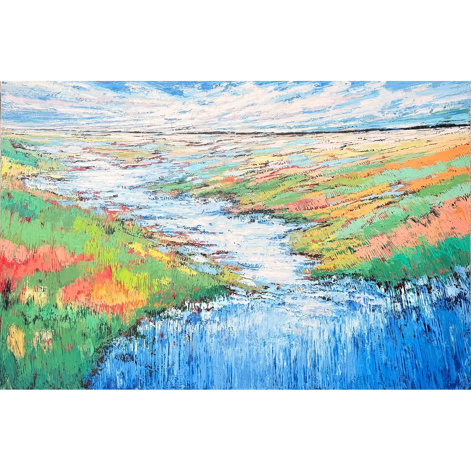 Tanya Kirouac "Softly Meandering" oil and cold wax on canvas, 48" x 72"