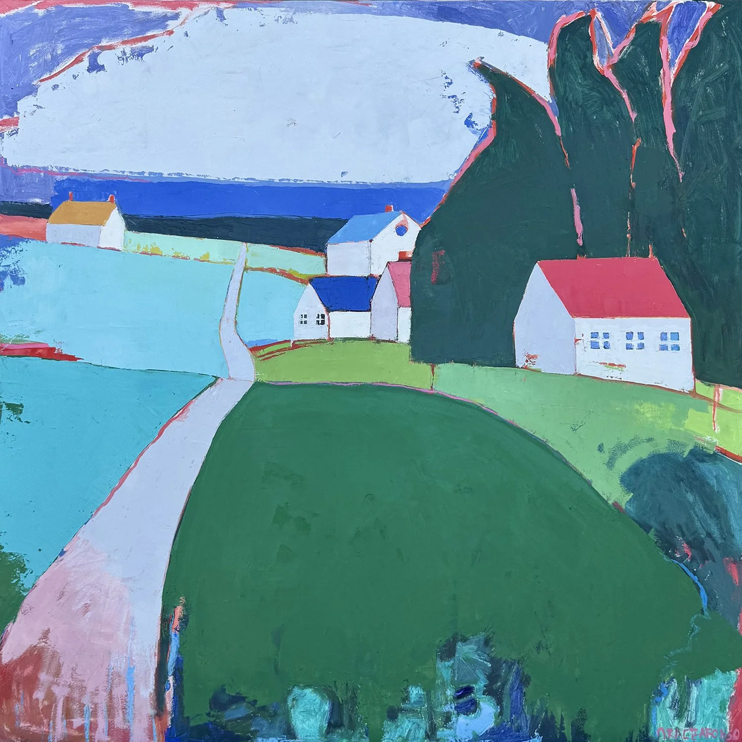 Grace Afonso "Meandering Along Country Lanes (St. Lawrence, Quebec)" oil on canvas, 42" x 42"